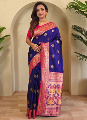 rendol Woven Banarasi Jacquard Saree(Purple)
