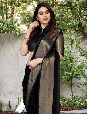 NG CREATION Self Design Bollywood Chiffon Saree(Black)
