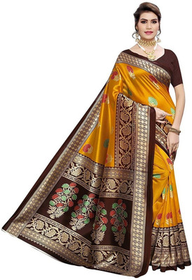 HouseOfCommon Woven Banarasi Georgette Saree(Brown, Yellow)