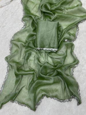 Dream Crushers Embellished, Self Design Bollywood Silk Blend Saree(Green)