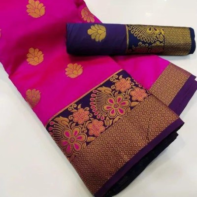 RAJUL Woven Banarasi Jacquard Saree(Magenta)