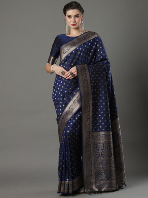 Tasrika Woven Banarasi Silk Blend Saree(Dark Blue)