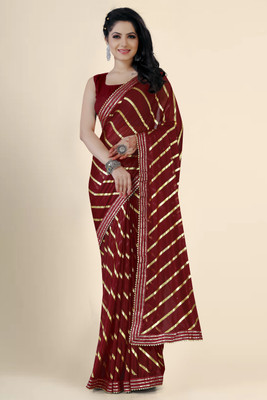 AKFABRICS Striped Bollywood Lace Saree(Maroon)