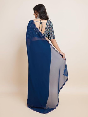 KALPNA CREATION Solid/Plain Bollywood Georgette Saree(Pack of 2, Blue)