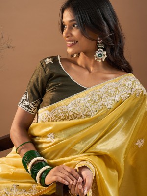 Sareemall Embroidered Bollywood Silk Blend Saree(Yellow)