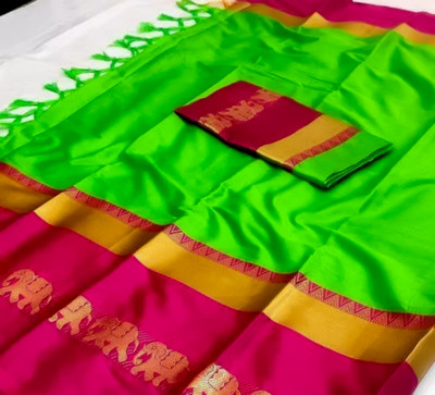 MoonTextile Temple Border Assam Silk Cotton Silk Saree(Purple)