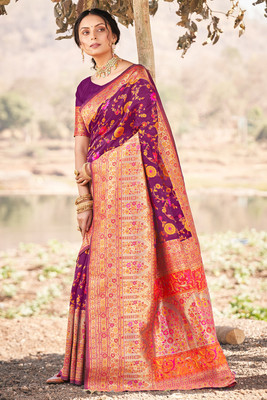 FASHION STROM Woven Banarasi Silk Blend Saree(Magenta)