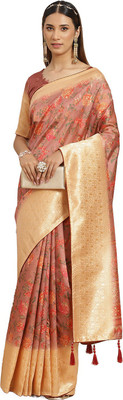 Arriva Fab Floral Print Banarasi Silk Blend Saree(Yellow)