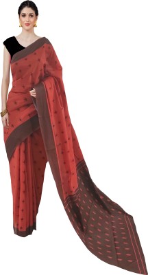 NIKHILAM Geometric Print, Blocked Printed, Dyed Ikkat Pure Cotton Saree(Red)