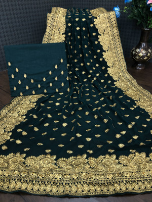 Piton Enterprise Embroidered Bollywood Georgette Saree(Light Green)
