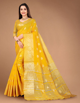 GOGAJI COLLECTION Self Design, Woven Kanjivaram Pure Cotton, Cotton Silk Saree(Yellow)