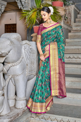 Sariya Digital Print, Woven Banarasi Pure Silk, Jacquard Saree(Multicolor)