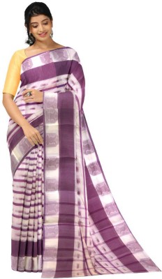 Bikash Dutta Fashion Printed Tant Pure Cotton Saree(Purple, White)