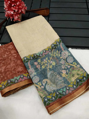 HouseOfCommon Embroidered, Applique Kanjivaram Pure Cotton, Cotton Linen Saree(Multicolor)