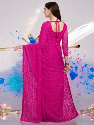 NEXA Self Design Bollywood Net Saree(Pink)