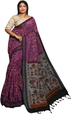 kalpana handloom Graphic Print Handloom Cotton Blend Saree(Multicolor)