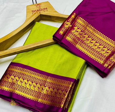 Paramparik Textile Woven Banarasi Cotton Silk, Jacquard Saree(Green)