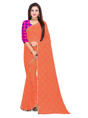 Aardiva Printed Daily Wear Chiffon Saree(Orange)