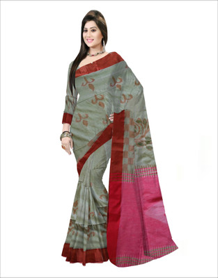 Pradip Fabrics Applique Handloom Pure Cotton Saree(Green)