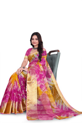 Aarunika MNT Solid/Plain Bollywood Organza Saree(Yellow)