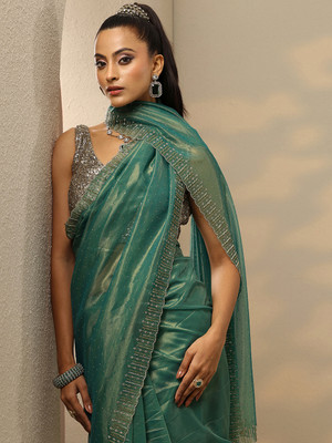 LIBAS Embellished Daily Wear Nylon Saree(Green)