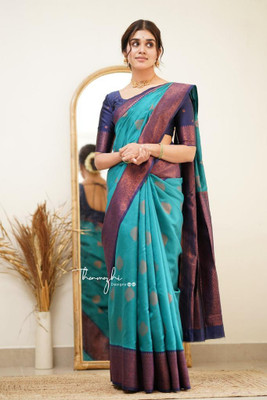 CENTURY CREATION Self Design Banarasi Jacquard Saree(Light Blue)