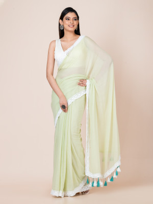 The Ocau Woven, Solid/Plain Handloom Pure Cotton Saree(Light Green)