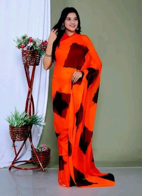SHRI KALYANI IMPEX Color Block Bandhani Georgette Saree(Black, Orange)