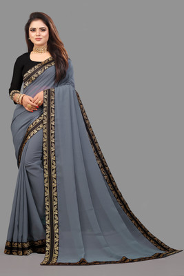 Jevlan Self Design Bollywood Silk Blend Saree(Grey)