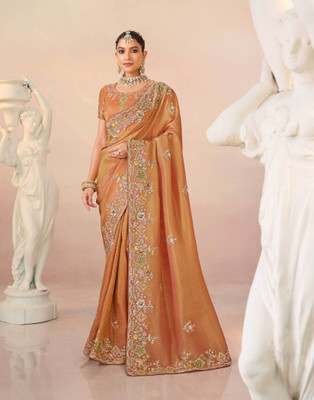 Laxmipati sarees Embroidered Bollywood Silk Blend Saree(Orange)