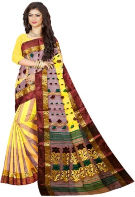 Monde Avenir Woven Banarasi Tussar Silk, Pure Cotton Saree(Yellow, Brown)