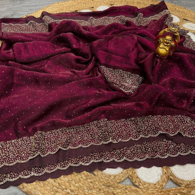 JENNVIA Self Design, Embellished Daily Wear Jimmy choo Saree(Maroon)