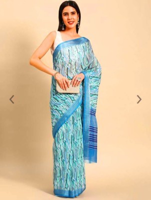 VAKHARIYAFAB Digital Print, Self Design Bollywood Cotton Linen, Linen Saree(Blue)