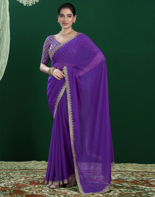 Satrani Embroidered, Self Design Bollywood Georgette Saree(Purple)