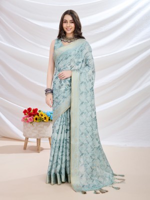 RekhaManiyar Printed Bollywood Tissue Saree(Light Green)