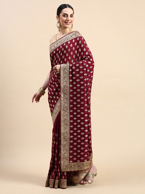 Mohey Self Design Bollywood Art Silk Saree(Purple)
