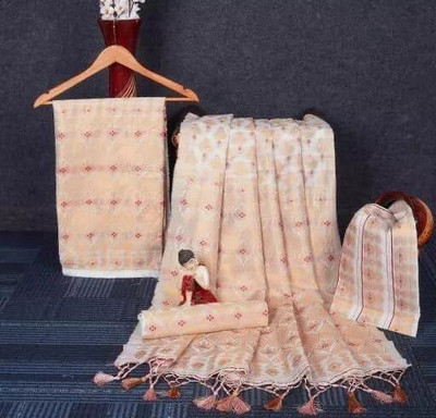 rosecloud Woven Mekhela Chador Silk Blend Saree(Cream)