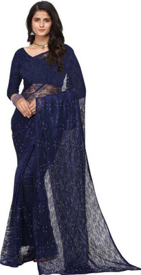 Saadhvi Self Design Bollywood Net Saree(Blue)