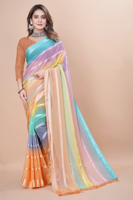 rudra ethinc Striped Bollywood Georgette Saree(Multicolor)