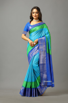 Virendra Textiles Printed Daily Wear Cotton Blend Saree(Light Green)