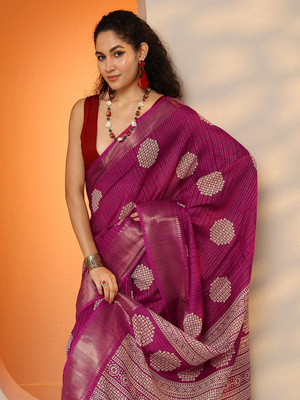 LIBAS Printed Daily Wear Silk Blend Saree(Magenta)