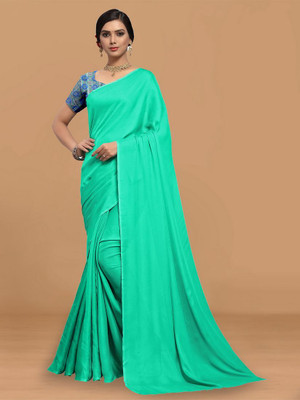 Divastri Solid/Plain Bollywood Satin Saree(Light Blue)