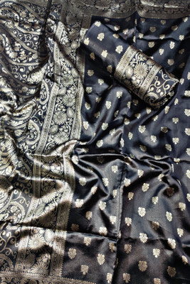 Chanda Enterprise Woven, Floral Print Banarasi Pure Silk Saree(Black)