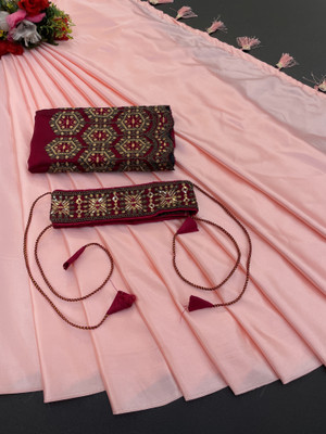 BELLETRENDZ Solid/Plain, Embellished Bollywood Satin Saree(Pink, Maroon)