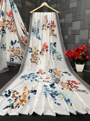 Pemal Designer Digital Print, Printed Bollywood Georgette Saree(White)