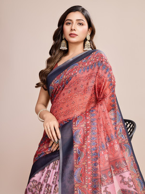 SICHYAH Printed, Floral Print Bollywood Cotton Linen Saree(Multicolor)