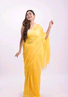 Maatarasaree Solid/Plain Bollywood Cotton Blend Saree(Yellow)