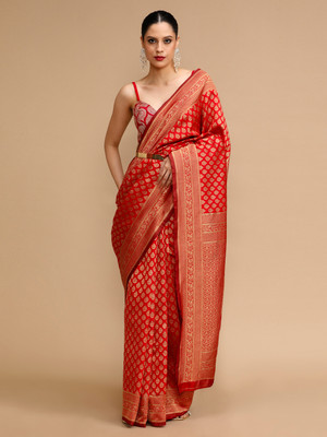 House of Pataudi Woven Banarasi Silk Blend Saree(Red)