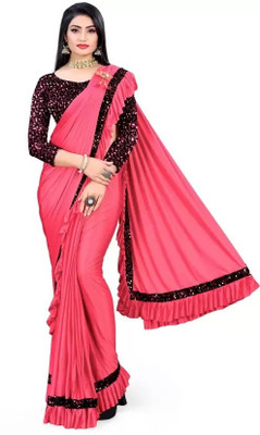 Suali Embellished, Solid/Plain Bollywood Lycra Blend Saree(Pink)