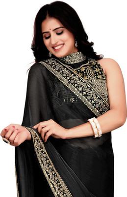 AVIRAT DESIGNER STUDIO Embroidered Kanjivaram Silk Blend Saree(Black)